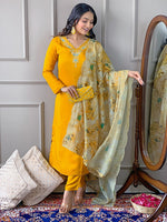 Amazing Yellow Color Viscose Fabric Designer Suit