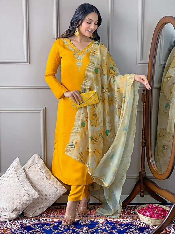 Amazing Yellow Color Viscose Fabric Designer Suit