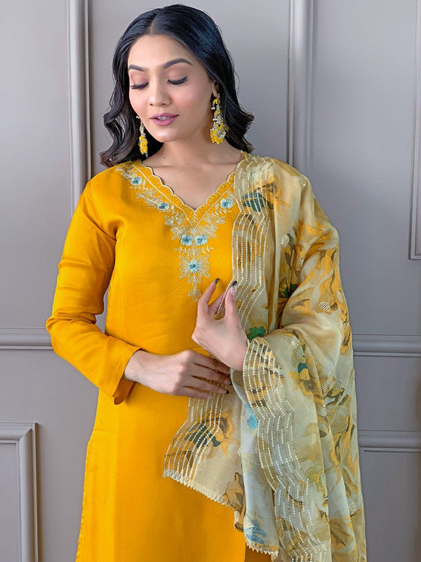 Amazing Yellow Color Viscose Fabric Designer Suit