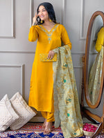 Amazing Yellow Color Viscose Fabric Designer Suit