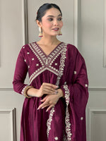 Amazing Wine Color Vichitra Fabric Designer Suit