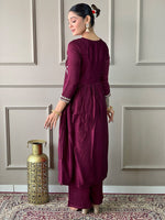 Amazing Wine Color Vichitra Fabric Designer Suit