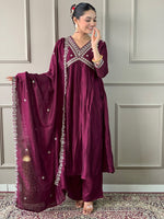 Amazing Wine Color Vichitra Fabric Designer Suit