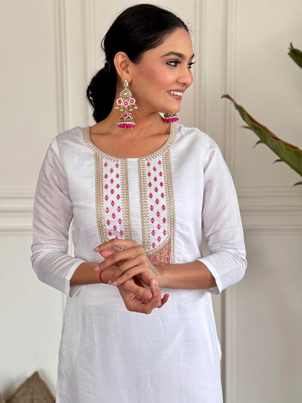 Amazing White Color Viscose Fabric Designer Suit