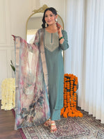 Amazing Green Color Viscose Fabric Designer Suit