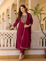 Amazing Maroon Color Rayon Fabric Designer Suit