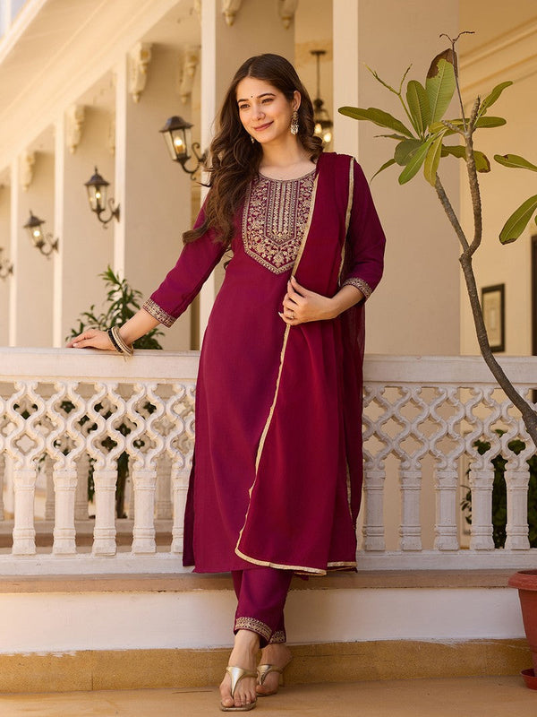 Amazing Maroon Color Rayon Fabric Designer Suit