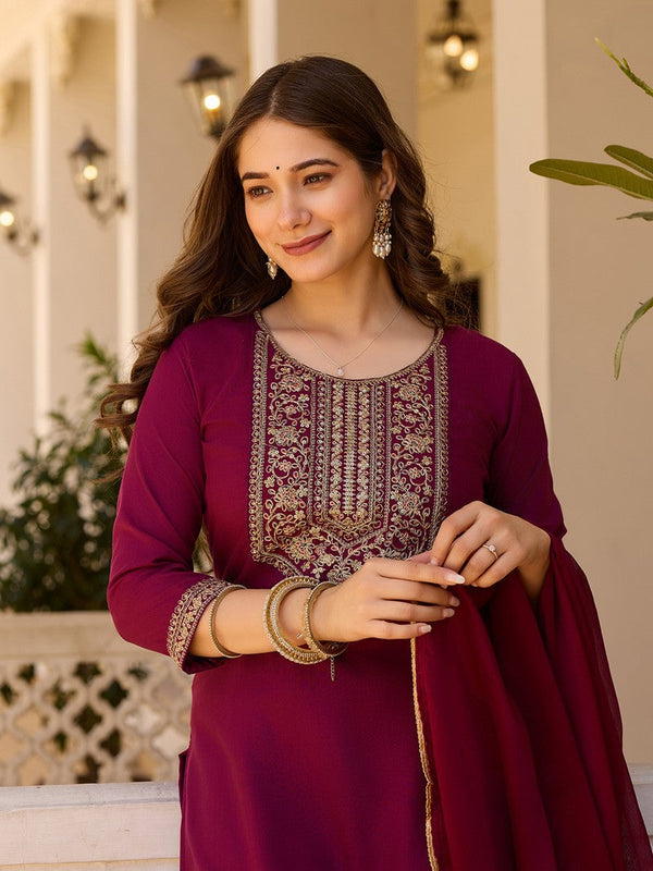 Amazing Maroon Color Rayon Fabric Designer Suit