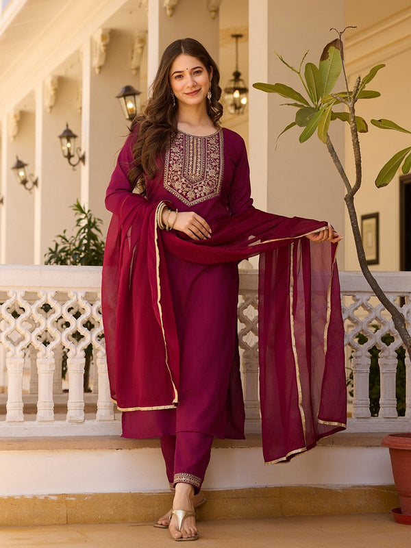 Amazing Maroon Color Rayon Fabric Designer Suit