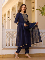 Amazing Navy Blue Color Rayon Fabric Designer Suit
