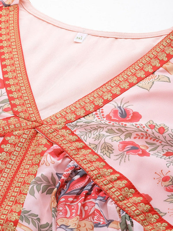 Divine Pink Color Georgette Fabric Designer Kurti With Bottom