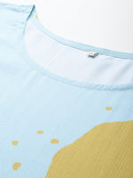 Divine Aqua Color Crepe Fabric Designer Kurti With Bottom