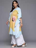 Divine Aqua Color Crepe Fabric Designer Kurti With Bottom