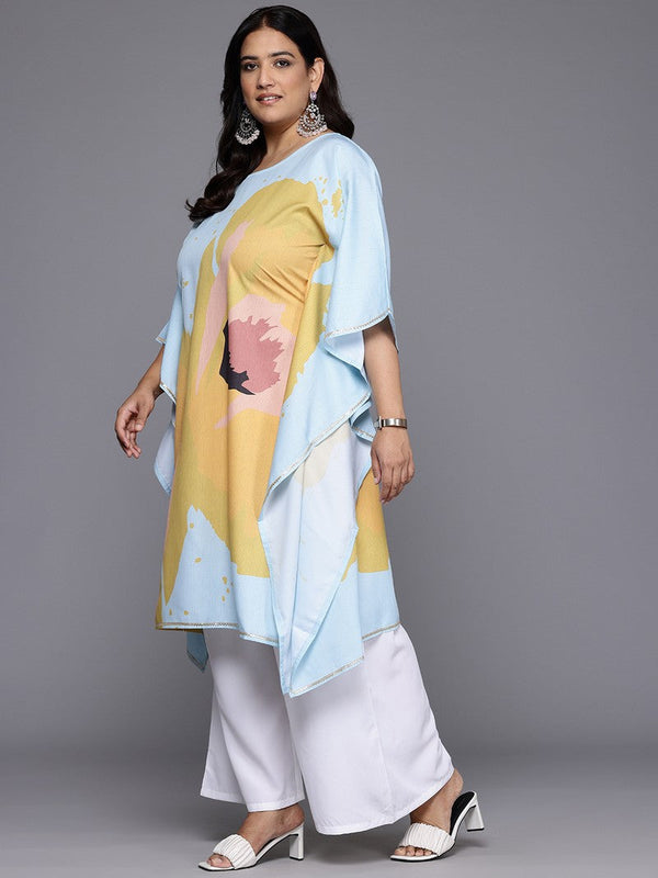 Divine Aqua Color Crepe Fabric Designer Kurti With Bottom