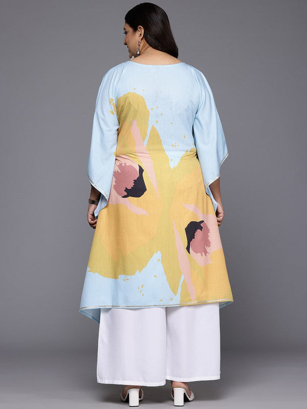 Divine Aqua Color Crepe Fabric Designer Kurti With Bottom