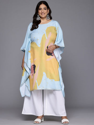 Divine Aqua Color Crepe Fabric Designer Kurti With Bottom