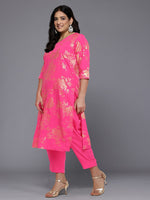 Divine Pink Color Crepe Fabric Designer Kurti With Bottom
