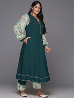 Divine Green Color Crepe Fabric Designer Kurti With Bottom