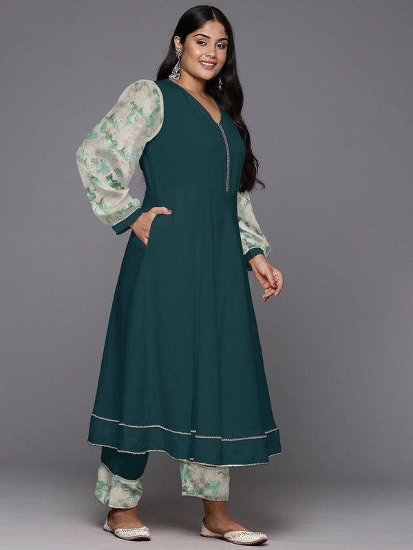Divine Green Color Crepe Fabric Designer Kurti With Bottom