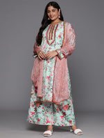 Divine Green Color Crepe Fabric Designer Kurti With Bottom