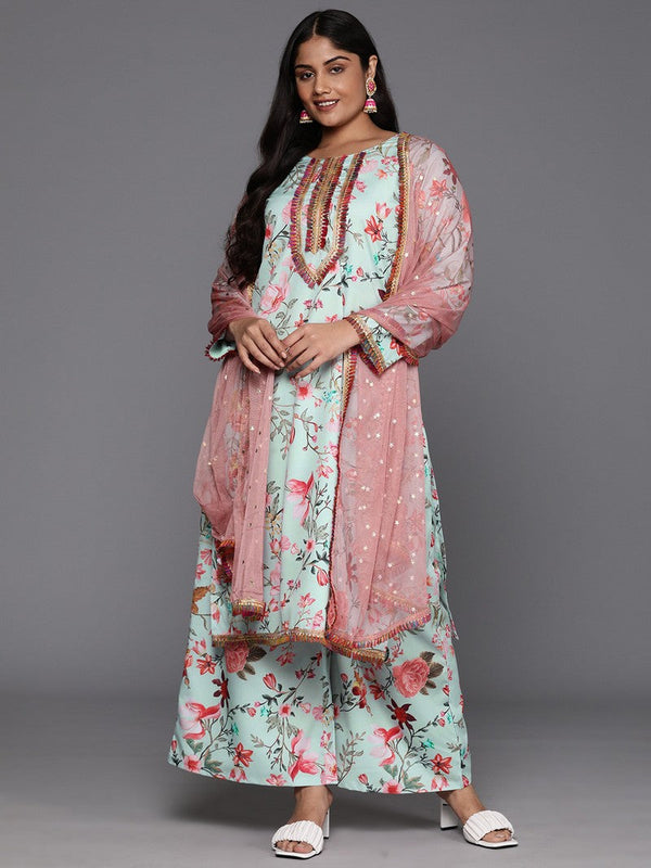 Divine Green Color Crepe Fabric Designer Kurti With Bottom