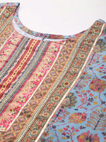 Divine Aqua Color Crepe Fabric Designer Kurti With Bottom
