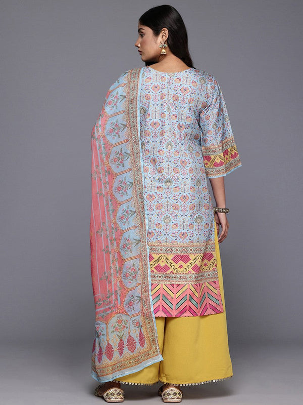 Divine Aqua Color Crepe Fabric Designer Kurti With Bottom