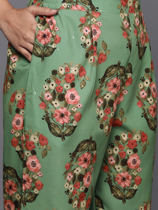 Divine Green Color Chanderi Fabric Designer Kurti