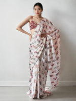 Amazing Cream Color Chinon Fabric Casual Saree