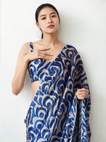 Amazing Blue Color Chinon Fabric Casual Saree