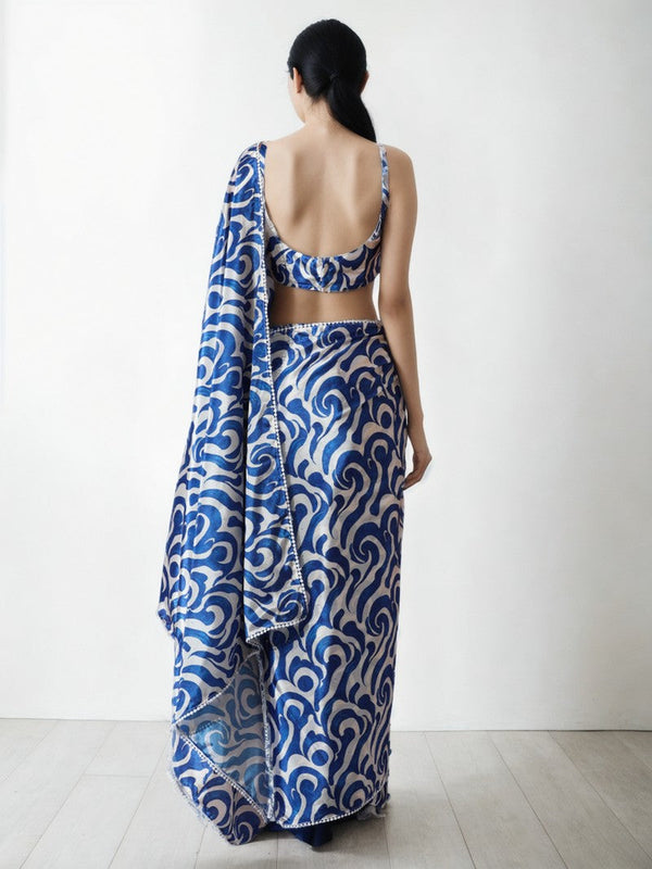 Amazing Blue Color Chinon Fabric Casual Saree