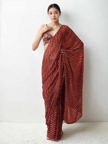 Amazing Red Color Chinon Fabric Casual Saree