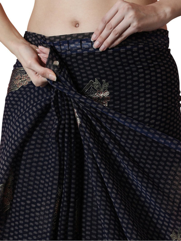 Amazing Navy Blue Color Chinon Fabric Casual Saree