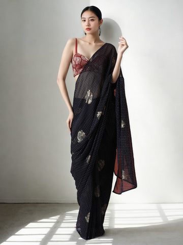 Amazing Navy Blue Color Chinon Fabric Casual Saree