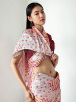 Amazing Cream Color Chinon Fabric Casual Saree