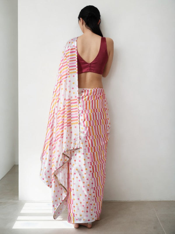 Amazing Cream Color Chinon Fabric Casual Saree