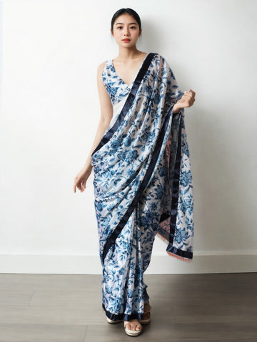 Amazing White Color Chinon Fabric Casual Saree