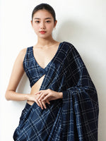 Amazing Navy Blue Color Chinon Fabric Casual Saree