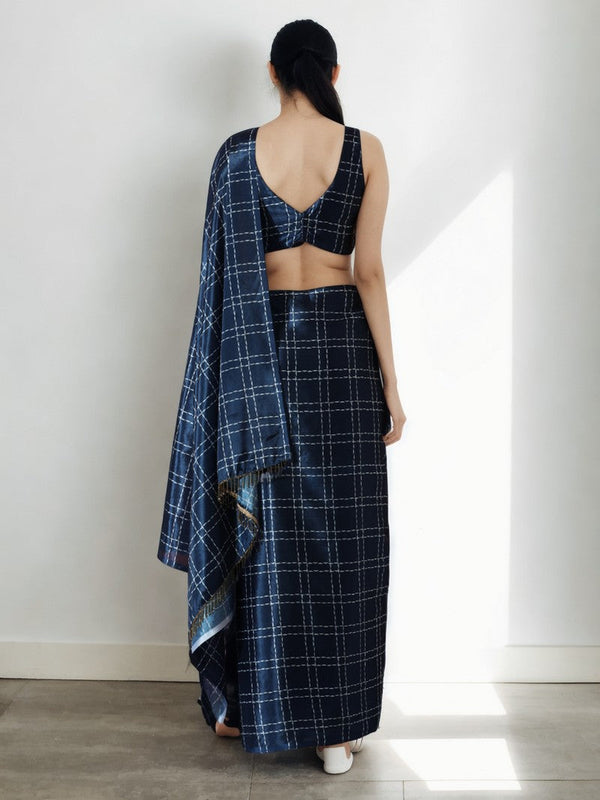 Amazing Navy Blue Color Chinon Fabric Casual Saree
