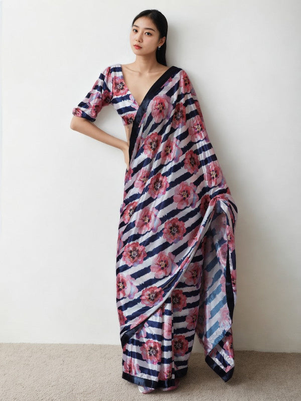 Lovely Multi Color Chinon Fabric Casual Saree