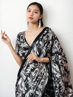 Lovely Black Color Chinon Fabric Casual Saree