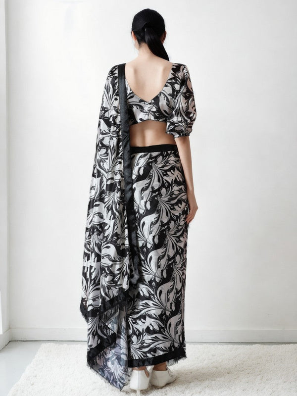 Lovely Black Color Chinon Fabric Casual Saree