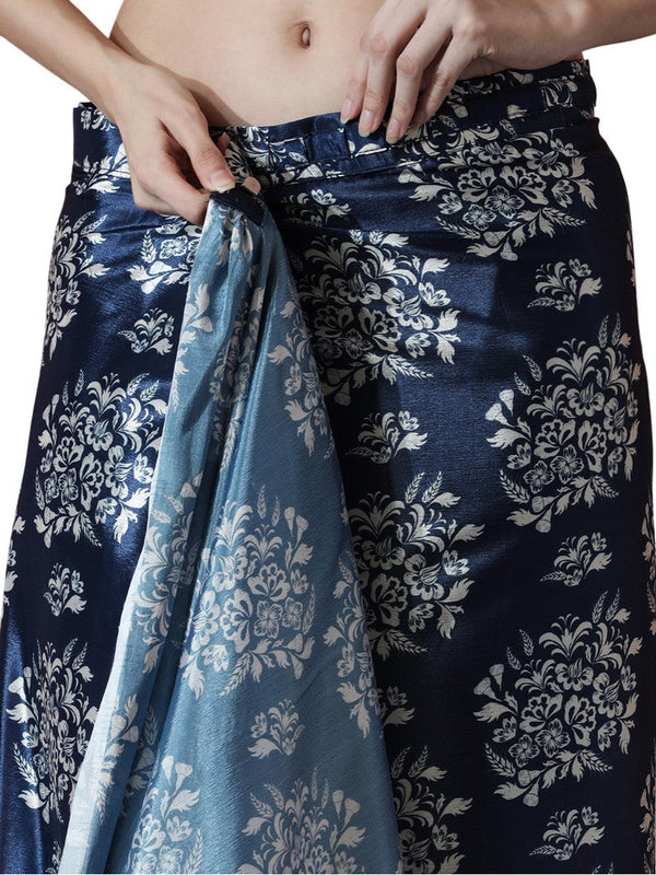 Lovely Navy Blue Color Chinon Fabric Casual Saree