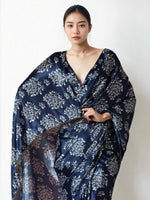 Lovely Navy Blue Color Chinon Fabric Casual Saree