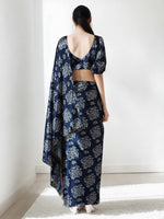Lovely Navy Blue Color Chinon Fabric Casual Saree