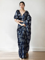 Lovely Navy Blue Color Chinon Fabric Casual Saree