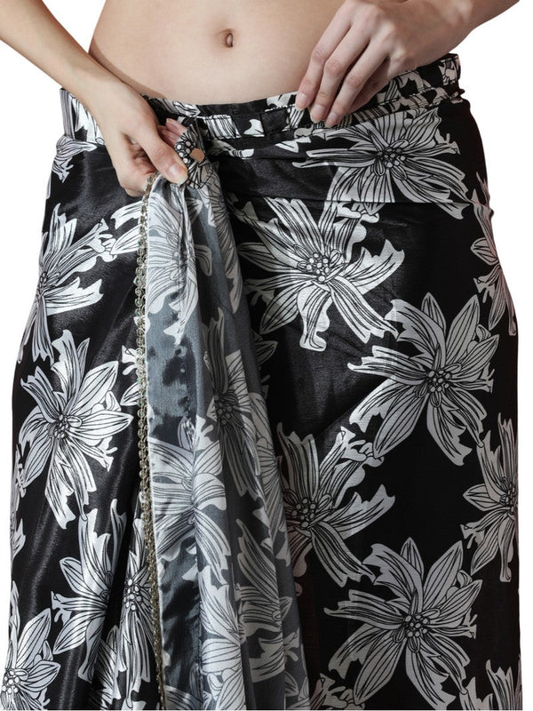 Lovely Black Color Chinon Fabric Casual Saree