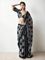 Lovely Black Color Chinon Fabric Casual Saree