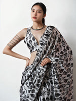 Lovely Grey Color Chinon Fabric Casual Saree