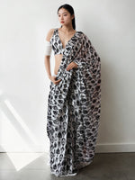 Lovely Grey Color Chinon Fabric Casual Saree